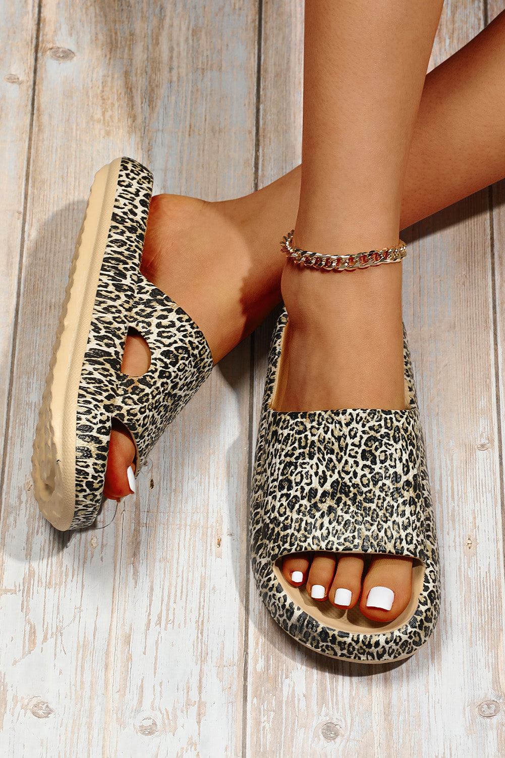 Leopard Print Casual Soft Rubber Slides Shoes