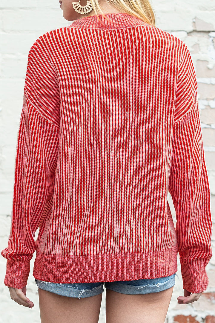 Black Stripe Ribbed Drop Shoulder Sweater
