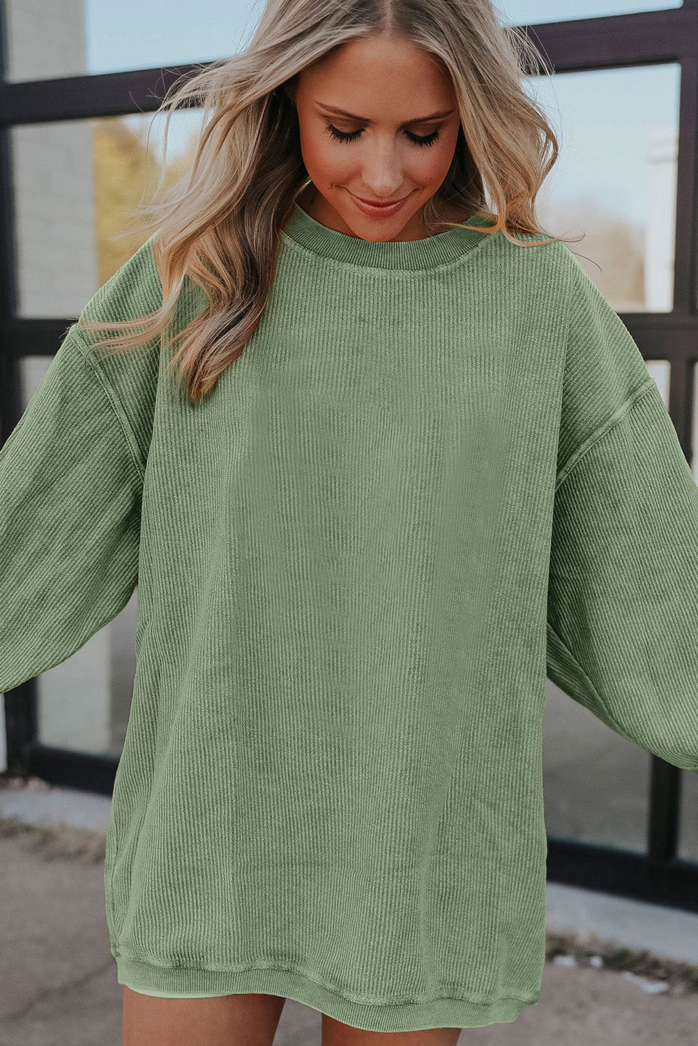 Apricot Drop Shoulder Ribbed Oversized Sweatshirt