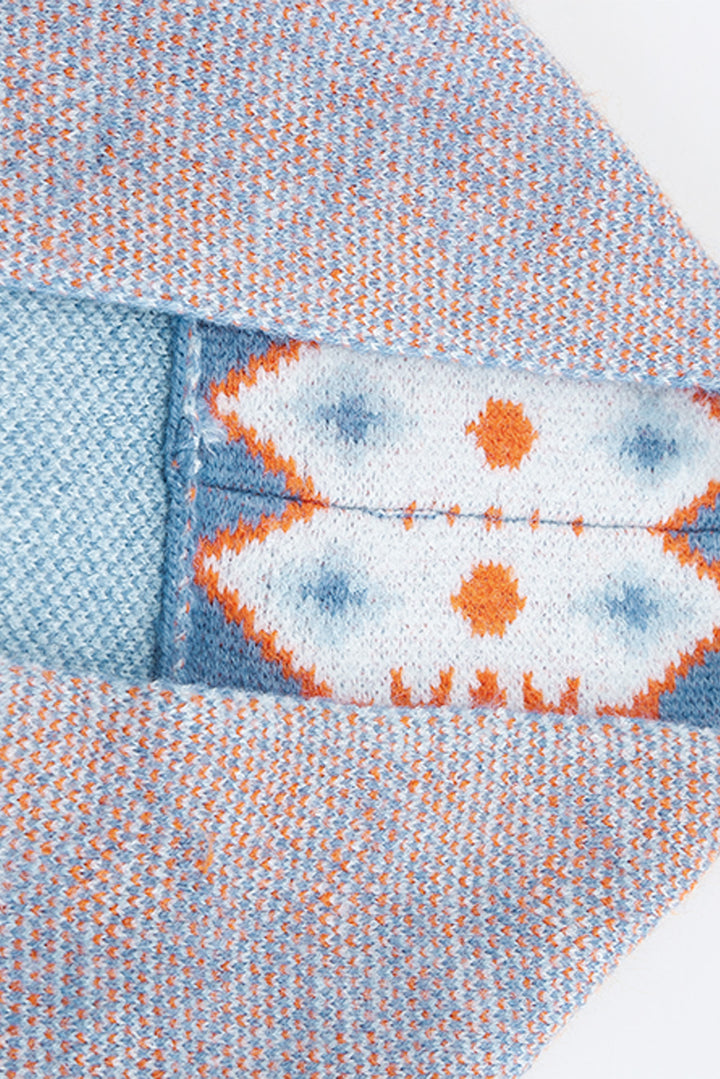 Blue Geometric Print Open Front Knit Cardigan