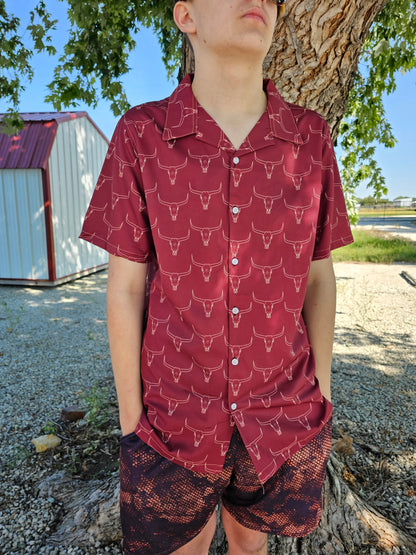 Burgandy Longhorn Men's Western Camp Shirt