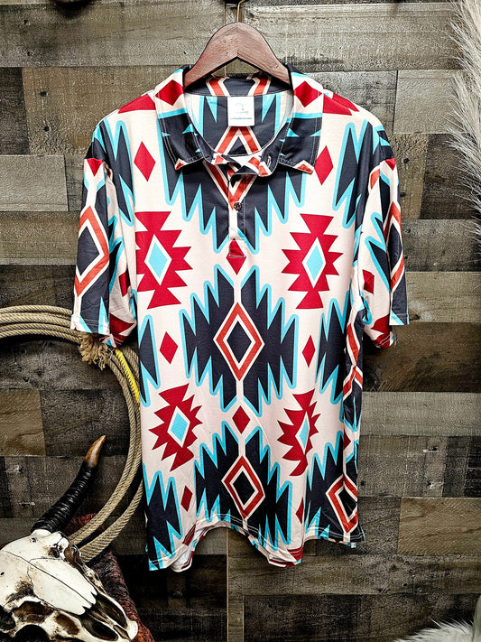 California Aztec Men's Western Polo Shirt