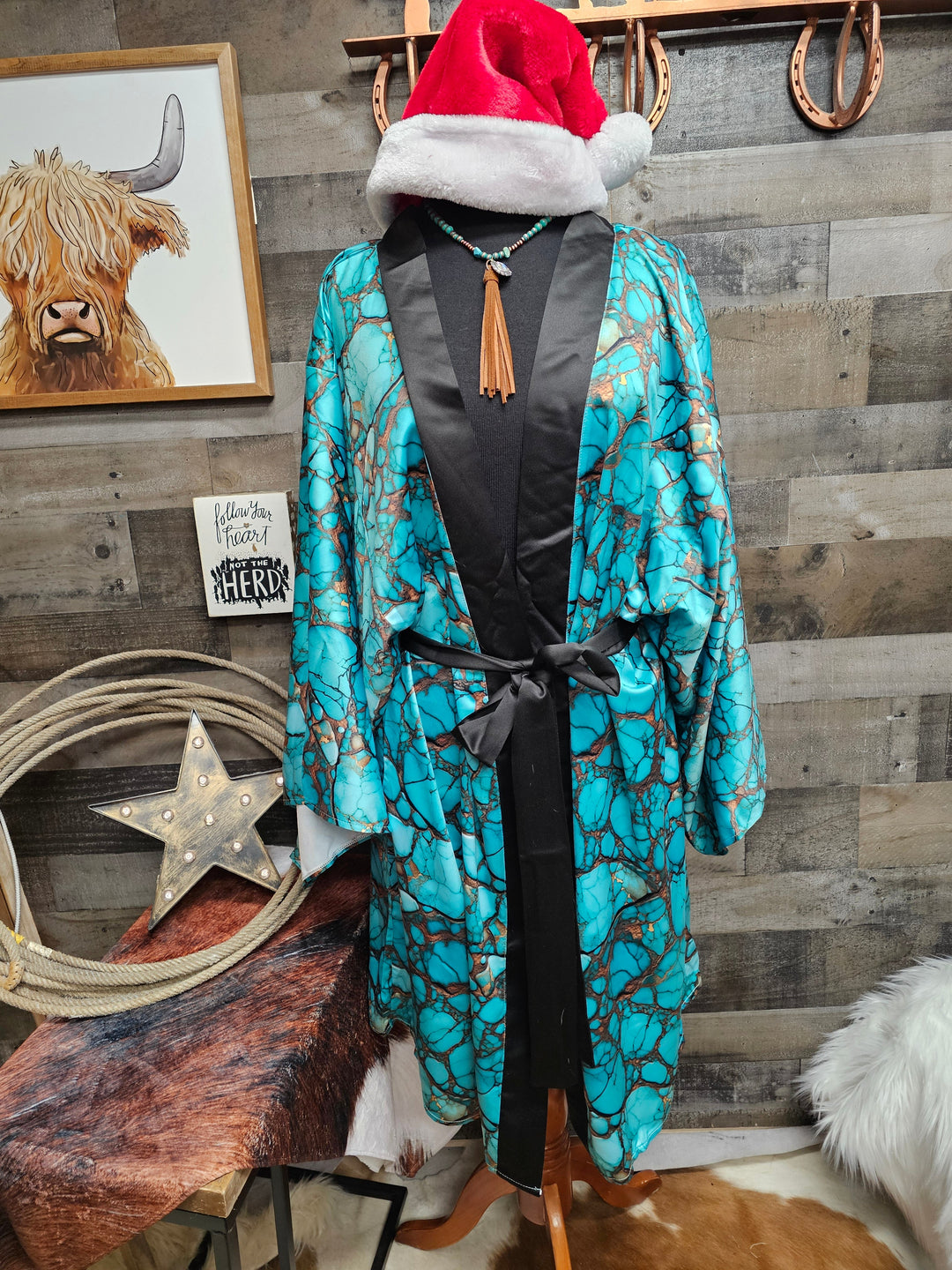 All Turquoise Women's Lounge Kimono Robe