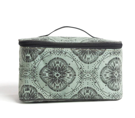 MYRA- Pilar Pram Toiletries Bag with vintage-inspired canvas medallion design.