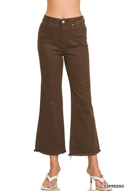 ZENANA- Acid Washed High Waist Frayed Hem Bootcut Pants