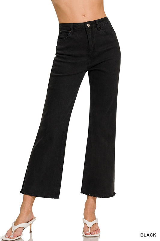 ZENANA- Acid Washed High Waist Frayed Hem Bootcut Pants