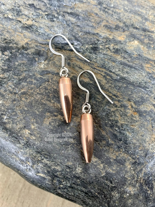 204 Dangle Bullet Earrings, Copper, Surgical Steel Earwires, Lightweight, Trendy, Recycled, Dainty, 22