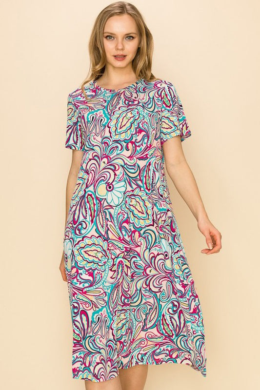 Bright Floral Print Dress