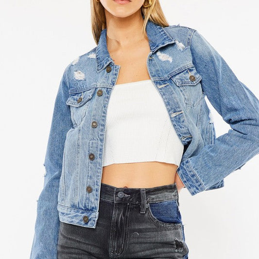 KANCAN CLASSIC TRUCKER denim jacket with distressed design.