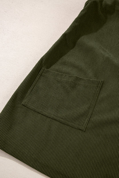 Black Plain Corduroy Pockets Overall Dress