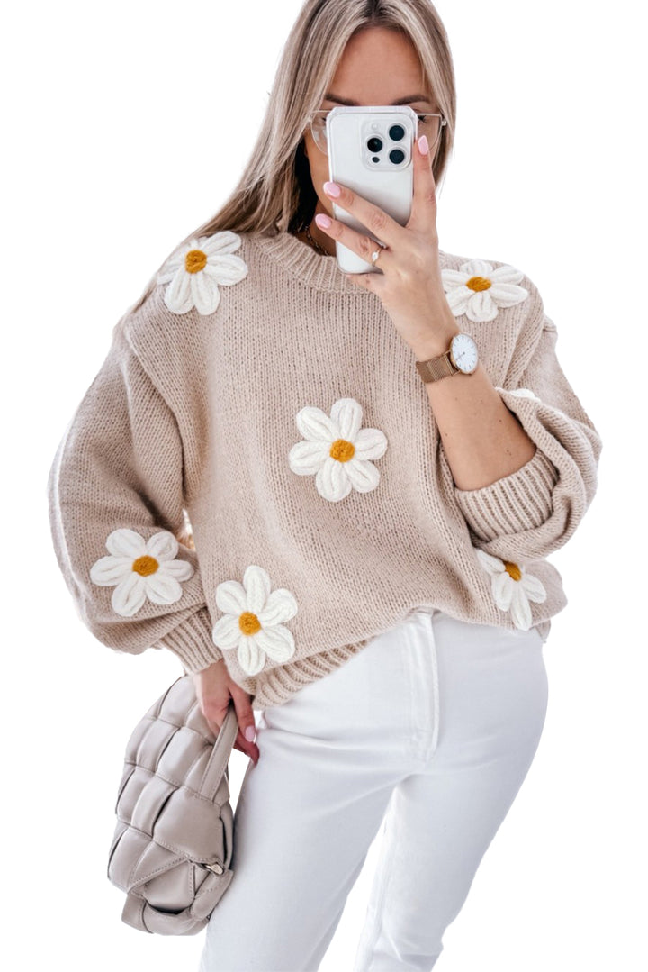 Parchment 3D Flower Drop Sleeve Loose Sweater