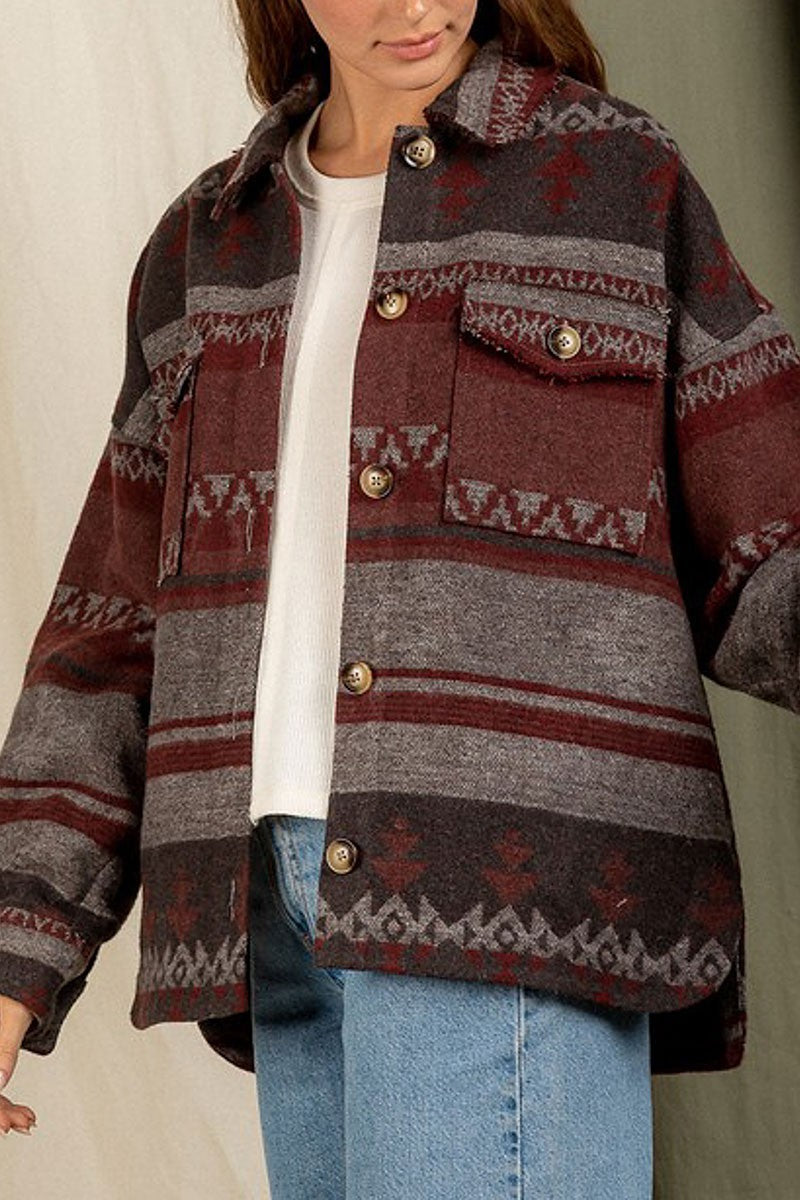 Aztec Pattern Collared Jacket - front styled view