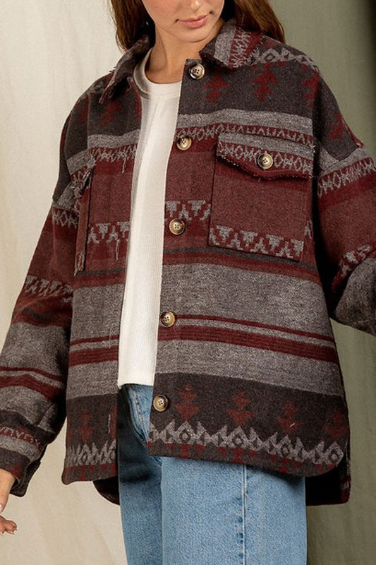 Aztec Pattern Collared Jacket - front styled view
