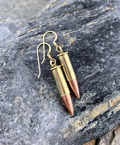 22 Caliber Bullet Dangle Earrings in Brass, Dangle Bullet Earrings, Gold plated Stainless Steel Earwires