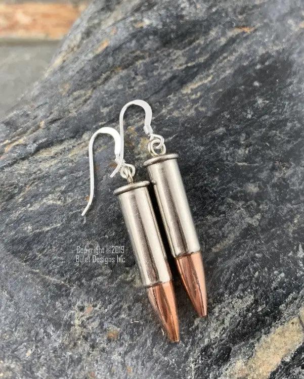 22 Caliber Bullet Dangle Earrings in Nickel, Dangle Bullet Earrings, Stainless Steel Earwires, Lightweight, Trendy, Recycled, 22 Long Rifle