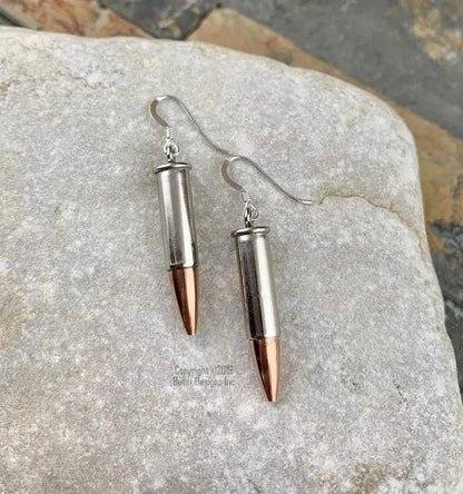 22 Caliber Bullet Dangle Earrings in Nickel, Dangle Bullet Earrings, Stainless Steel Earwires, Lightweight, Trendy, Recycled, 22 Long Rifle