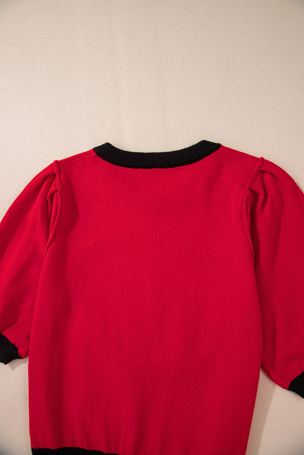 Sequin Rugby Color Block Puff Sleeve Knit Top