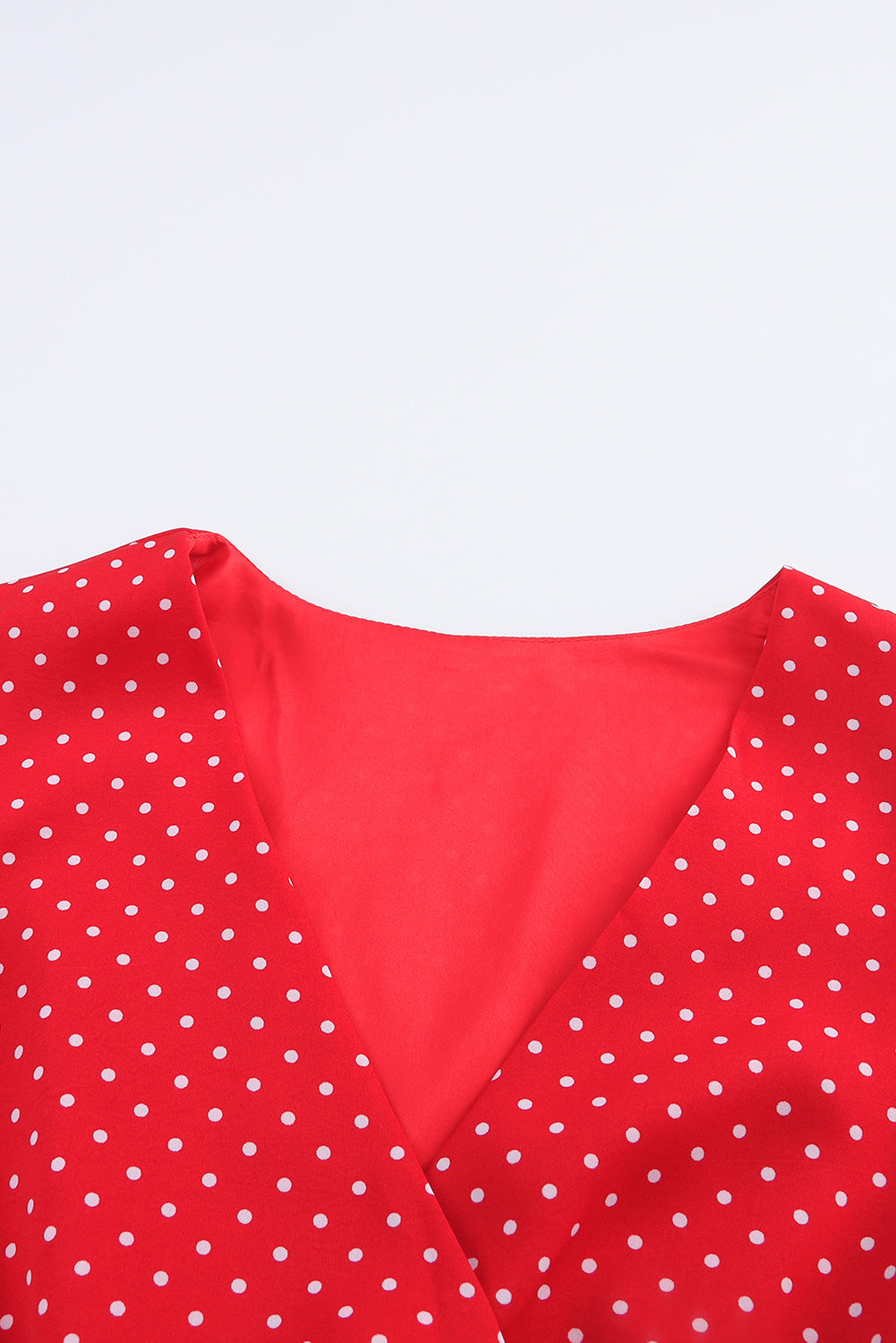 Red Polka Dot V Neck Ruffle Shoulder Short Dress