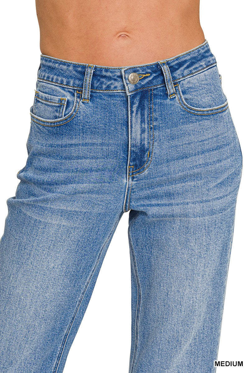 ZENANA- High Waist Straight Leg Medium Wash Denim Pants