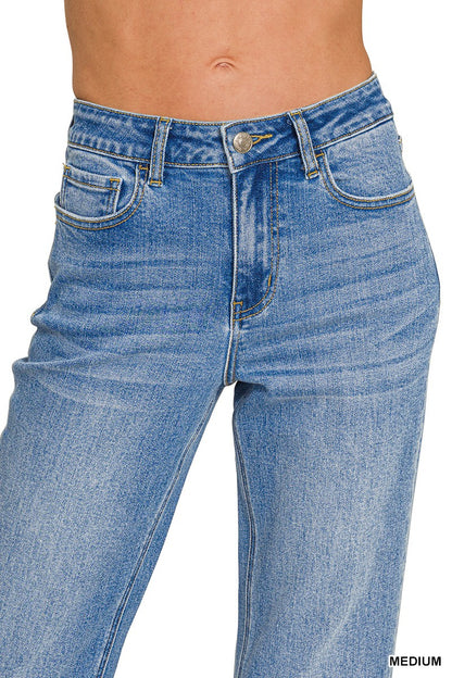 ZENANA- High Waist Straight Leg Medium Wash Denim Pants