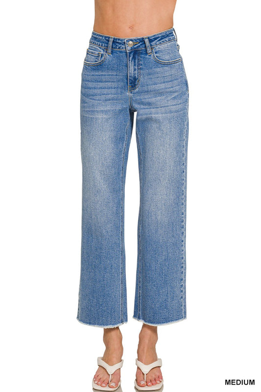 ZENANA- High Waist Straight Leg Medium Wash Denim Pants
