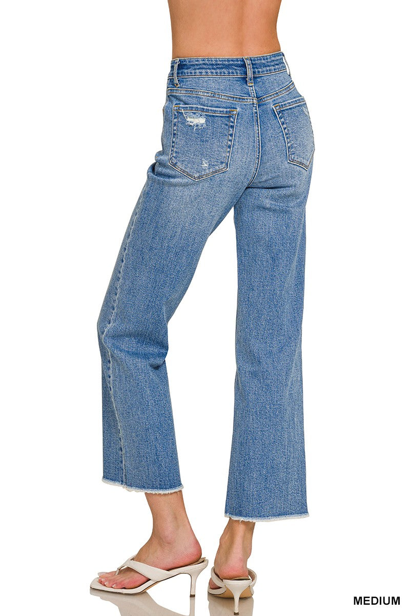 ZENANA- High Waist Straight Leg Medium Wash Denim Pants