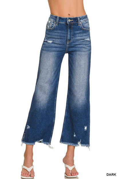 ZENANA- Distressed Raw Hem Denim Pants