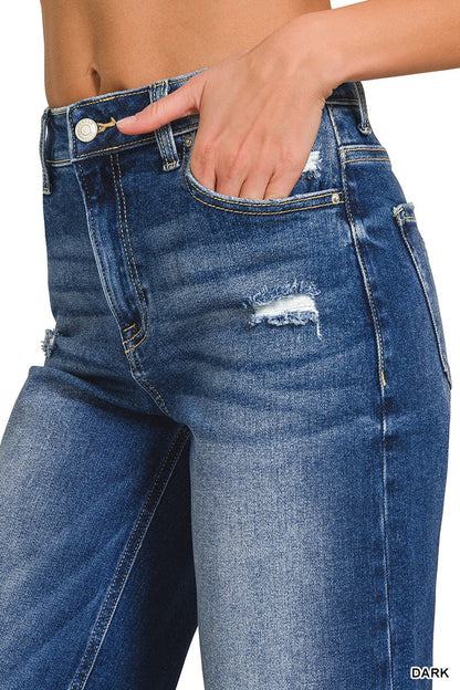 ZENANA- Distressed Raw Hem Denim Pants