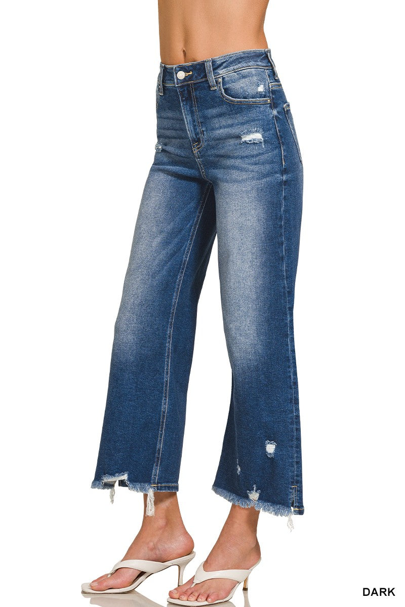ZENANA- Distressed Raw Hem Denim Pants