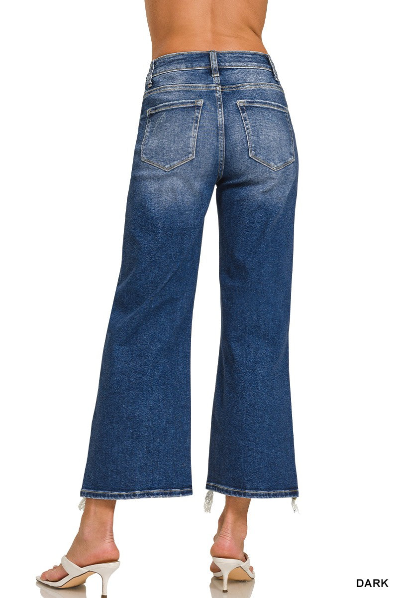 ZENANA- Distressed Raw Hem Denim Pants