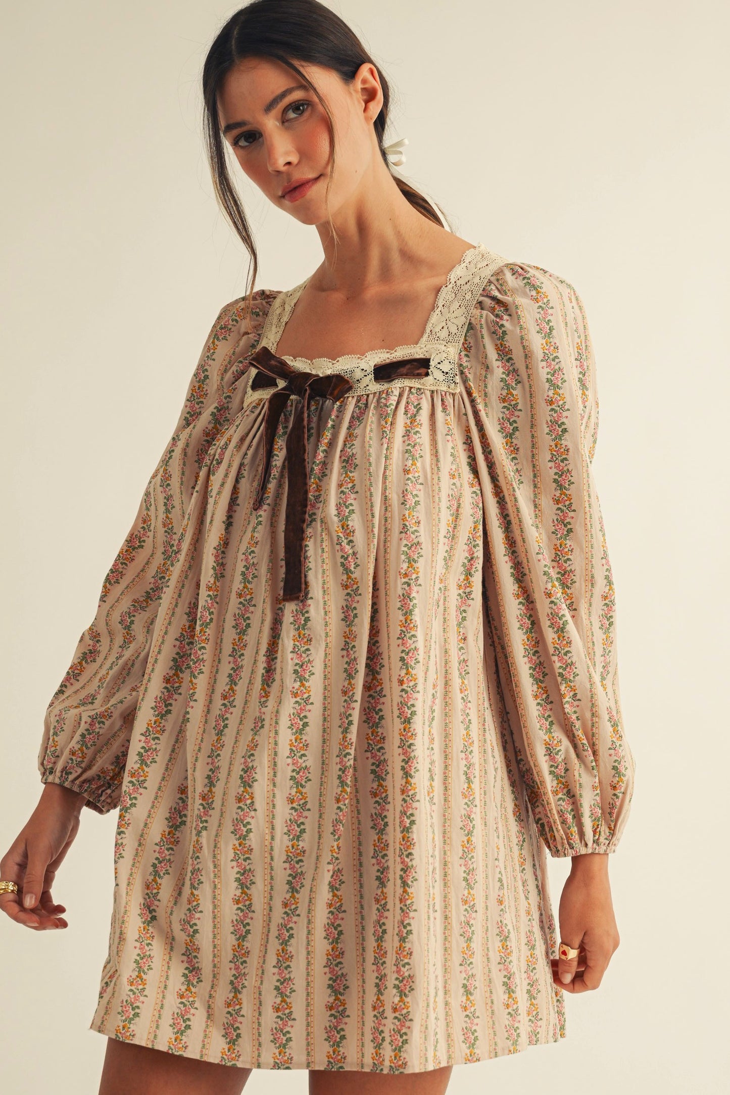 String Neck Floral Dress
