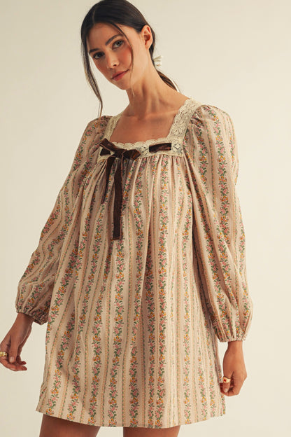 String Neck Floral Dress