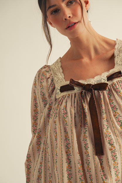 String Neck Floral Dress