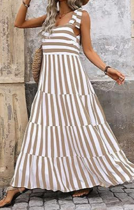 Brown Striped Maxi Dress