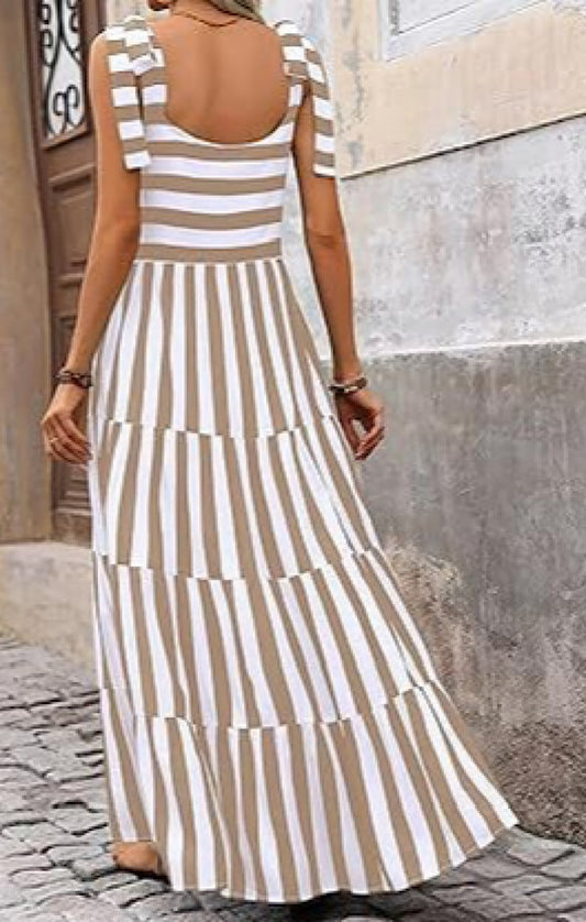 Brown Striped Maxi Dress
