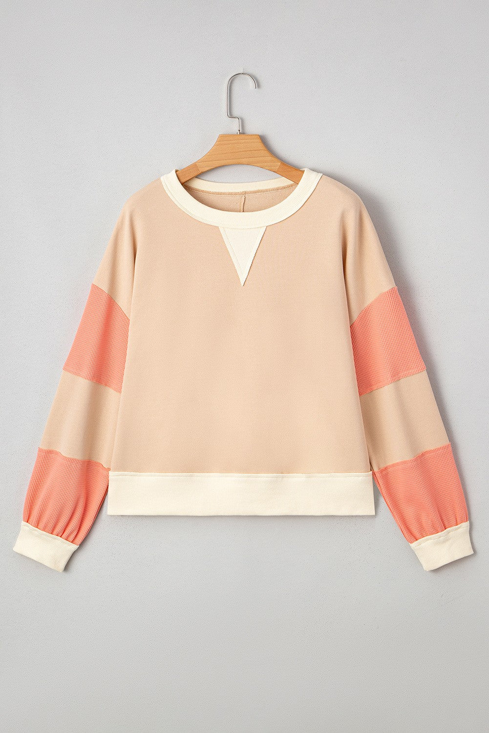Waffle Textured Patchwork Pullover Sweatshirt