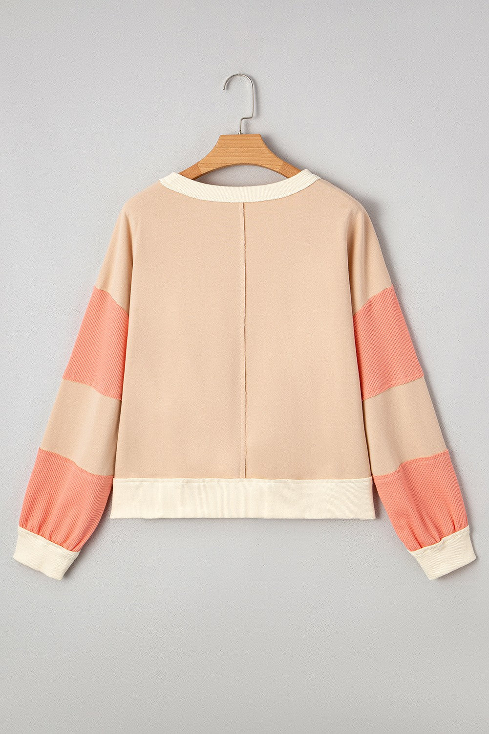 Waffle Textured Patchwork Pullover Sweatshirt