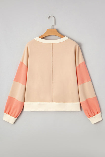 Waffle Textured Patchwork Pullover Sweatshirt