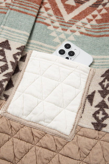 Geometric Quilted Patchwork Vintage Jacket - quilted pocket detail with phone