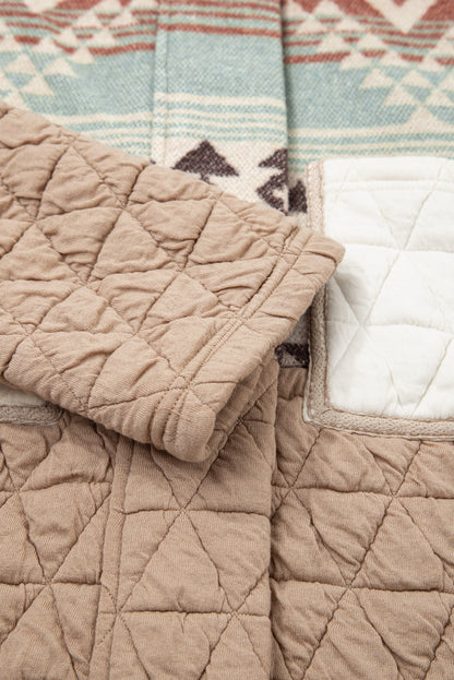 Geometric Quilted Patchwork Vintage Jacket - quilted fabric and cuff detail closeup