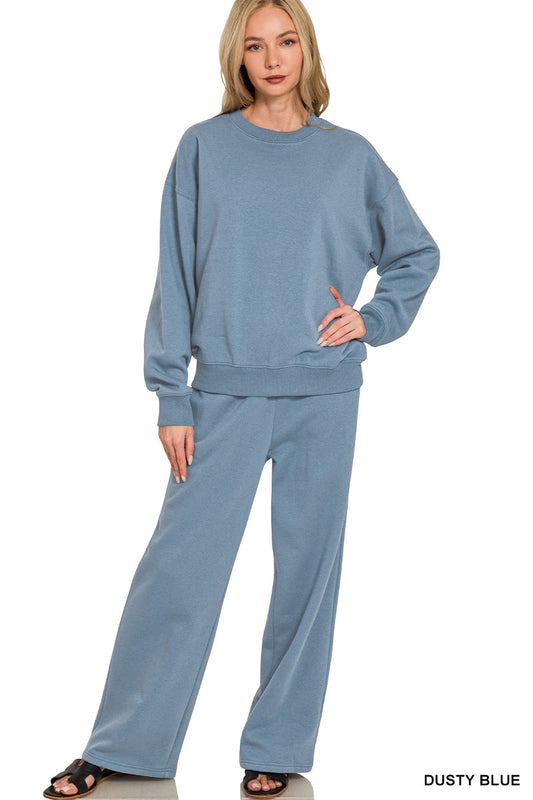 ZENANA- Fleece Long Sleeve Pullover & Sweatpants Set