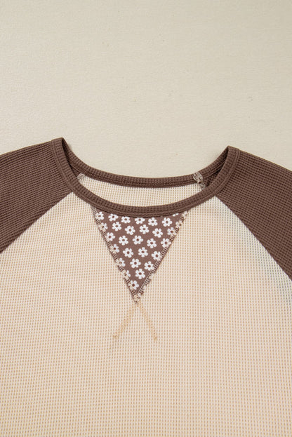 Floral Print Patchwork Color Block Long Sleeve Top