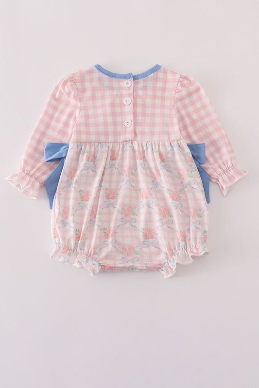 Pink Floral Print Ruffle Bow Bubble