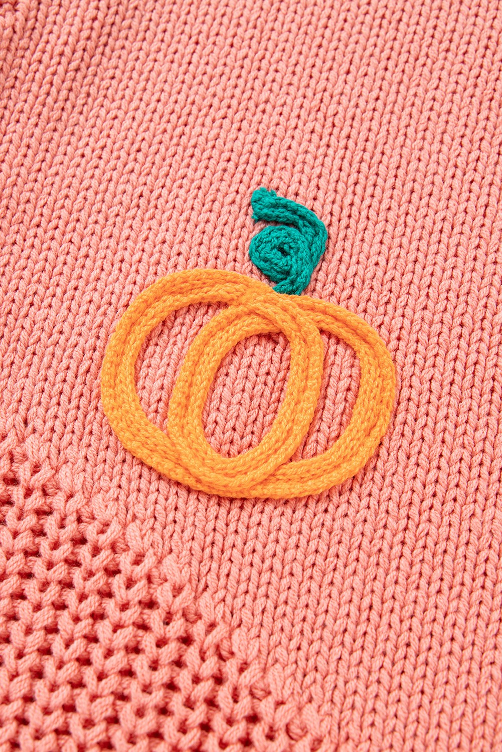 Pumpkin Embroidered Thanksgiving Sweater - embroidery detail closeup