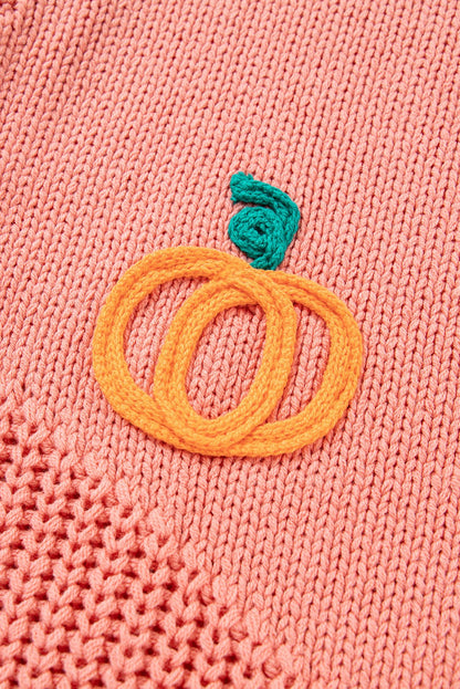 Pumpkin Embroidered Thanksgiving Sweater - embroidery detail closeup