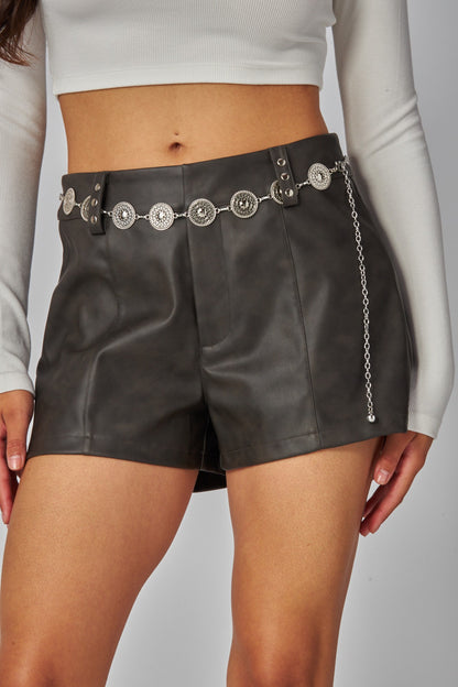 Faux Leather Shorts with Belt