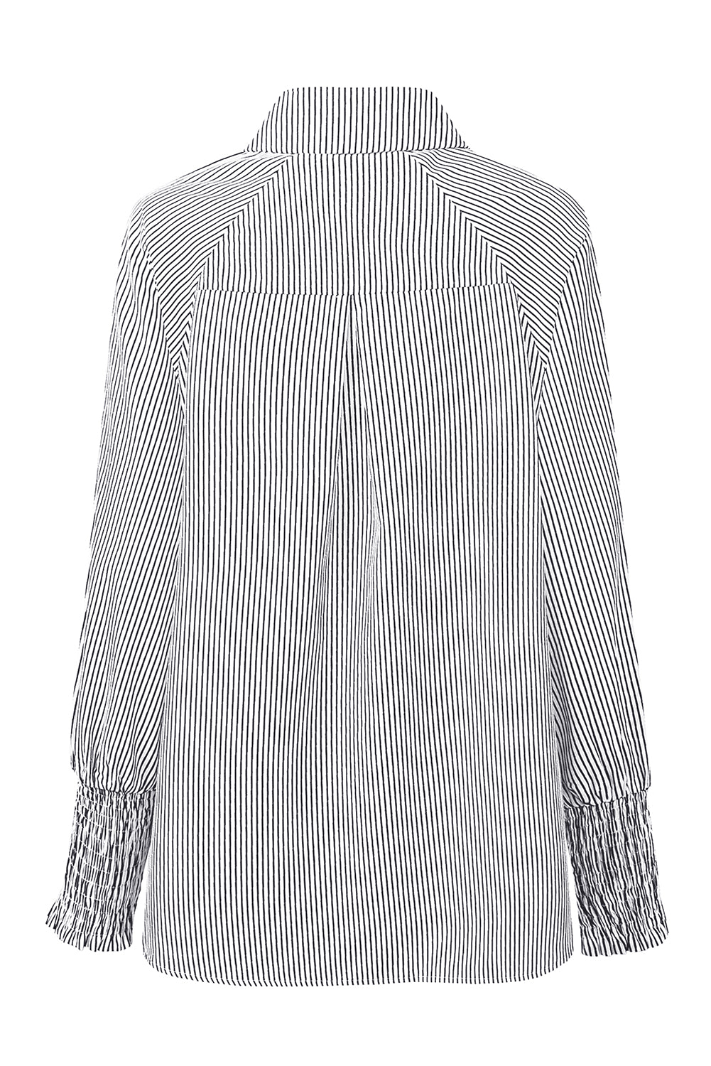 Black Striped Casual Shirred Cuffs Shirt