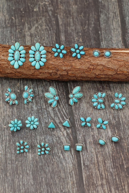 Boho Turquoise Inlay Stud Earring Set