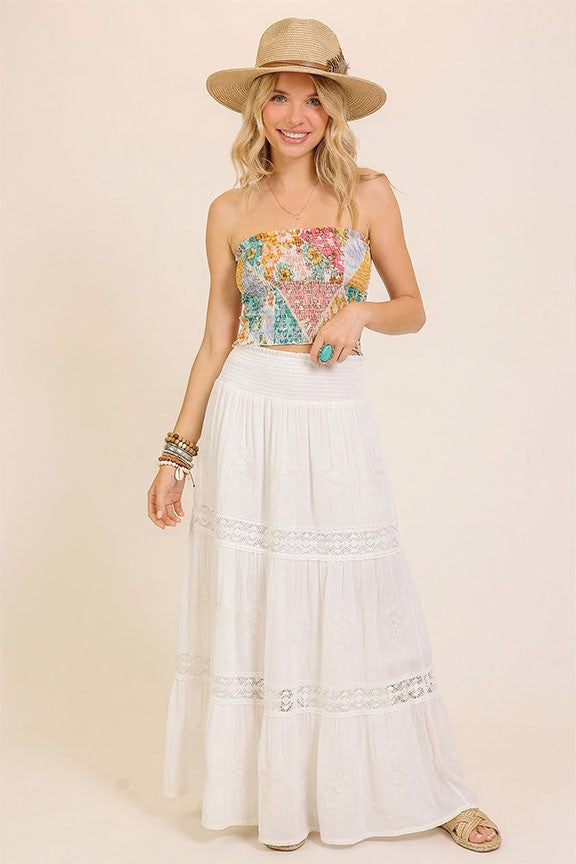 Patchwork Boho Smocked Top