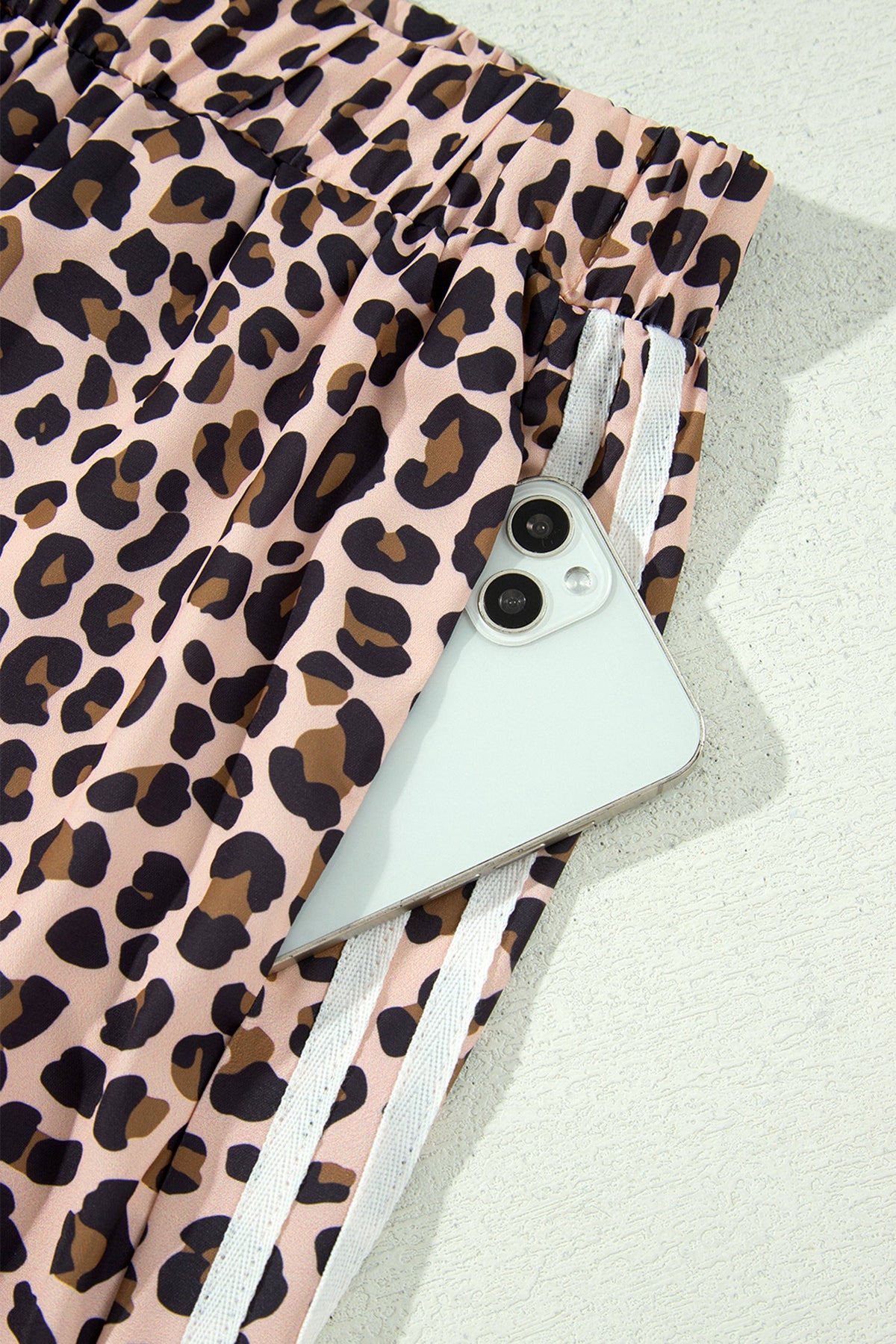 Leopard Side Stripe Wide Leg Pants - waistband and pocket detail